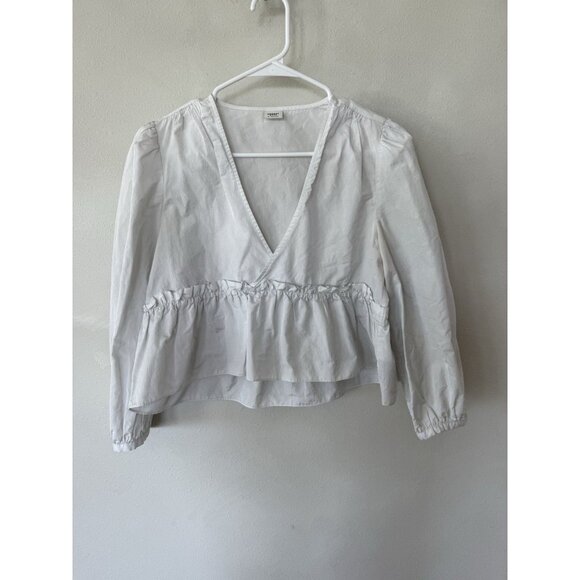 Aritzia Sunday Best Women’s Small White V Cropped Long Sleeve Blouse Romantic - Picture 1 of 5